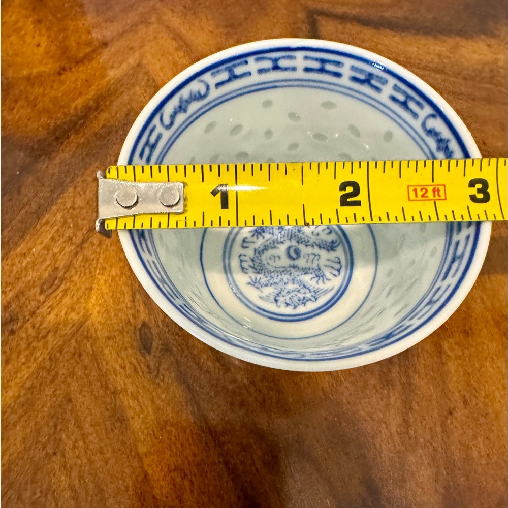 6 Chinese Jingzezhen Rice Grain Porcelain Bowls Hand Painted Dragon Design - Picture 10 of 10